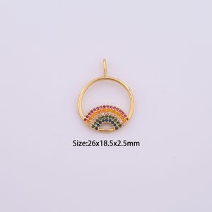 18K Gold Filled Rainbow Charms,Micro Pave Round Pendant for Bracelet Necklace DIY Jewelry Making Supply
