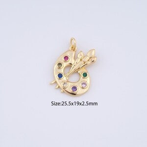 Pingente de paleta de pintura preenchido com ouro 18K, pingente de artista micropave para pulseira, colar, faça você mesmo, suprimentos para fabricação de joias