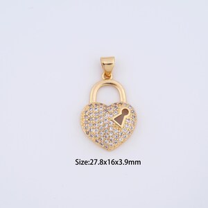 18K Gold Filled Heart Charms,Micro pavé Love Lock Pendant for Bracelet Necklace DIY Jewelry Making Supply