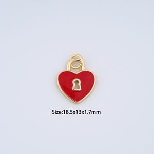 18K Gold Filled Heart Charms,Enamel Love Lock Pendant for Bracelet Necklace DIY Jewelry Making Supply