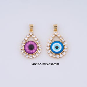 18K Gold Filled Enamel Evil Eye Charms,Micro Pave Water Drop Pendant for Bracelet Necklace DIY Jewelry Making Supply