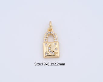 Charmes de serrure remplis d'or 18 carats, pendentif étoile de lune micro pavé pour bracelet collier fabrication de bijoux à bricoler soi-même