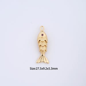 18K Gold Filled Movable 3D Articulated Fish Charms,Micro Pave Fish Pendant for Bracelet Necklace DIY Jewelry Making Supply