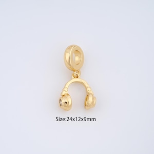 18K Gold Filled Headphone Charms,Micro Pave Headphone Pendant for Bracelet Necklace DIY Jewelry Making Supply