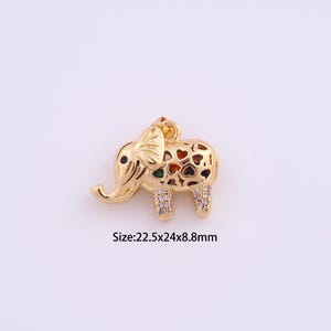 18K Gold Filled Elephant Charms,Micro Pave Heart Pendant for Bracelet Necklace DIY Jewelry Making Supply