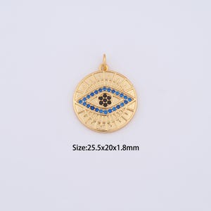 18K Gold Filled Evil Eye Charms,Micro Pave Round Pendant for Bracelet Necklace DIY Jewelry Making Supply