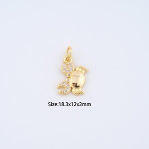 18K Gold Filled Crab Charms,Micro pavé Marine Life Pendant for Bracelet Necklace DIY Jewelry Making Supply