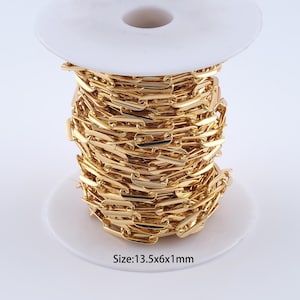 1 Meter 18K Gold Filled Paper Clip Kette, halb fertige Kette für Armband Halskette DIY Schmuckherstellung Versorgung