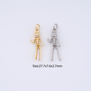 18K Gold Filled Skeleton Charms,Micro Pave Halloween Pendant for Bracelet Necklace DIY Jewelry Making Supply