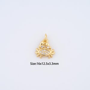 18K Gold Filled Crab Charms,Micro pavé Marine Life Pendant for Bracelet Necklace DIY Jewelry Making Supply