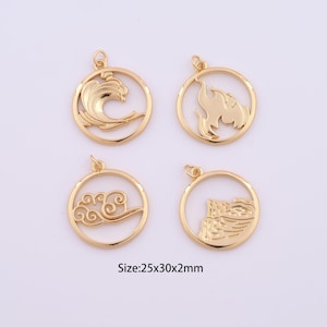 18K Gold Füllte Vier Elemente Charms, Zierliche Wasser Feuer Erde Luft Anhänger für Armband Halskette DIY Schmuck machen Versorgung