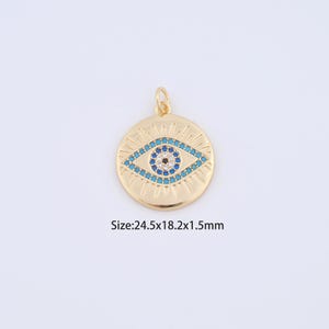18K Gold Filled Evil Eye Charms,Micro Pave Round Pendant for Bracelet Necklace DIY Jewelry Making Supply