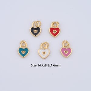 18K Gold Filled Heart Charms,Enamel Love Lock Pendant for Bracelet Necklace DIY Jewelry Making Supply
