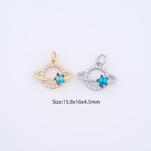 18K Gold Filled Saturn Charms,Micro Pave Star Pendant for Bracelet Necklace DIY Jewelry Making Supply