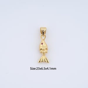 18K Gold Filled Movable 3D Articulated Fish Charms,Micro Pave Fish Pendant for Bracelet Necklace DIY Jewelry Making Supply