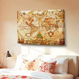 Vintage Retro Weltkarte Malerei, klassische Leinwand Kunst, gerahmte Leinwand Wandkunst, moderne Leinwand Wanddekoration, Wohnkultur Leinwand