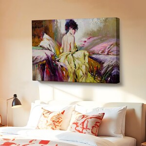 Lonely Woman Pastel Look Decorative Canvas Wall Art, Large Wall Art, Nü Canvas Wall Art, Framed Canvas Wall Art, Housewarming Gifts