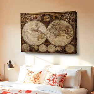 Vintage Retro Weltkarte Gemälde, moderne Leinwand Wanddekor, klassische Leinwand Kunst, Leinwand Raumdekor, gerahmte Leinwand Wandkunst