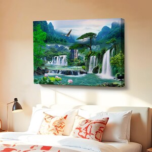 Wasserfall Ansicht Dekorative Leinwand Wandkunst, Natur Wand dekor, Natur Leinwand Dekor, Natur Leinwand Wand dekor, Natur Leinwand Druck