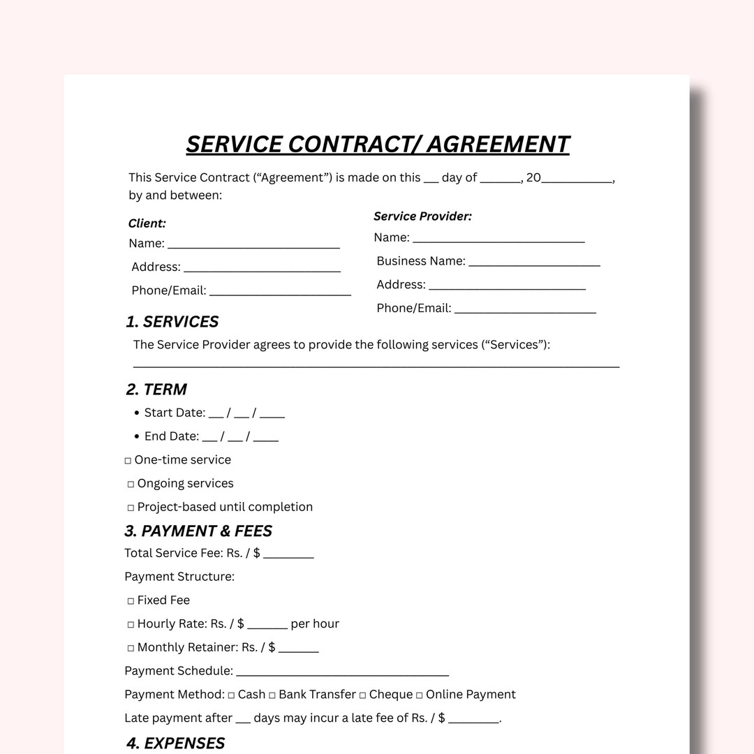 Service Contract Template Canva Editable US Letter Size Service ...