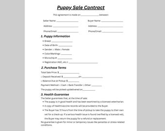 Puppy Sale Contract Template, US Letter, Canva Editable (Digital Download)