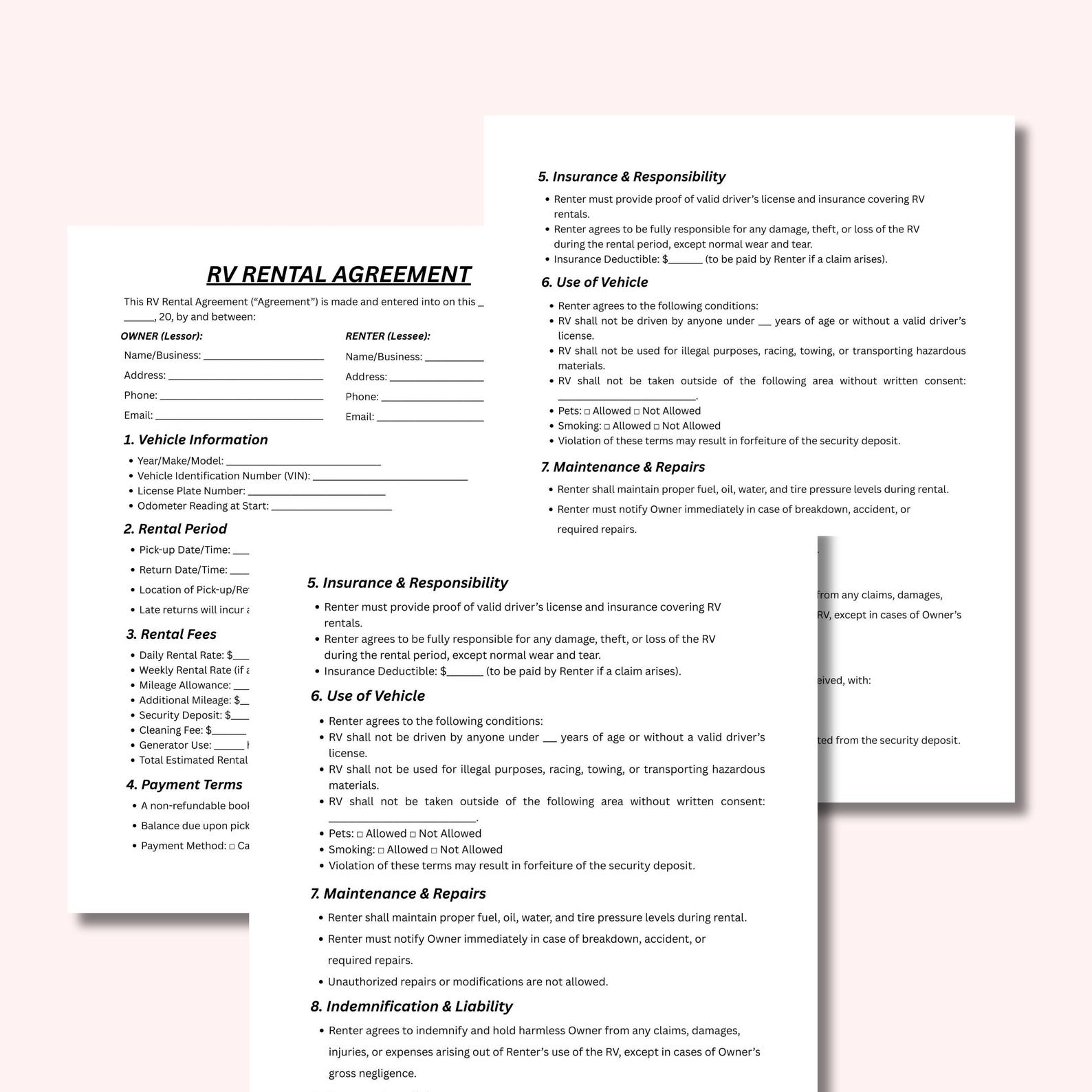 RV Rental Agreement Template: US Letter, Editable Canva Contract ...