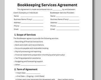 Bookkeeping Contract Template: Editable Accountant Agreement (Canva, US Letter Size)