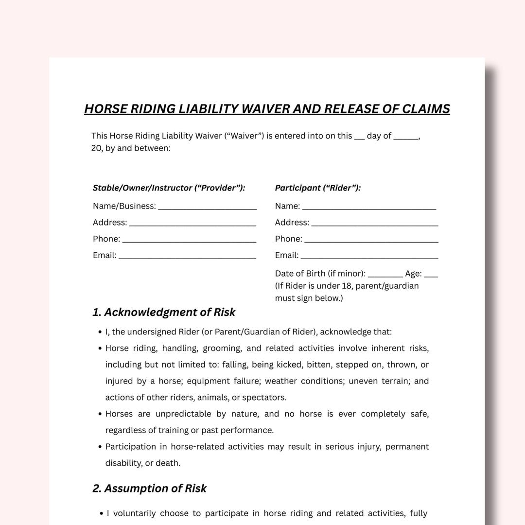 Horse Riding Liability Waiver Template, Editable Canva (US Letter