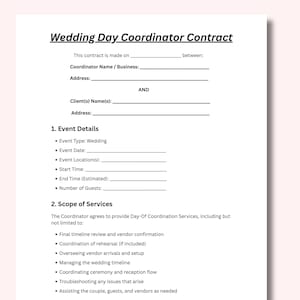 Wedding Day Coordinator Contract Template: Editable Canva Agreement