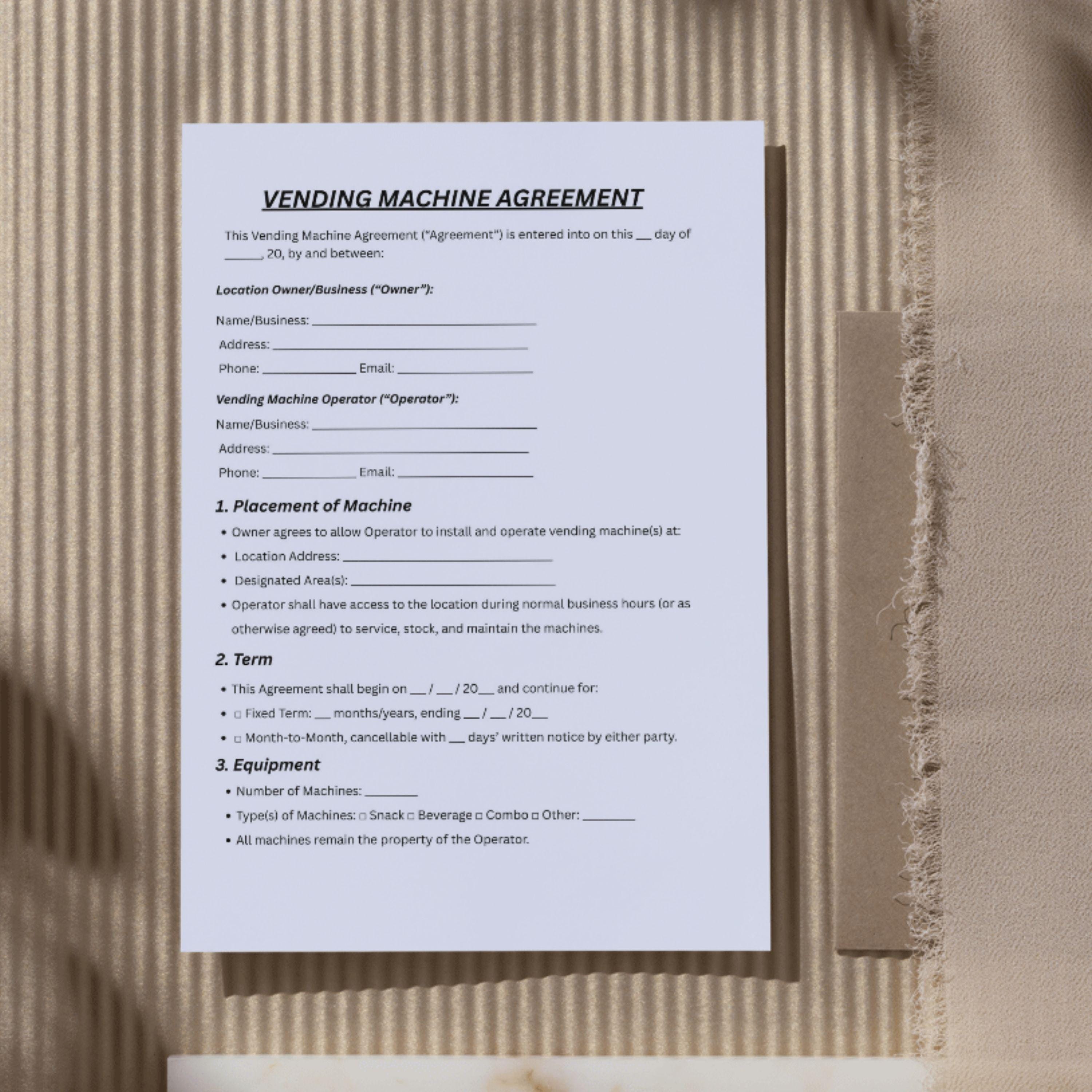 Vending Machine Contract Template, Canva Editable (US Letter) (digital ...