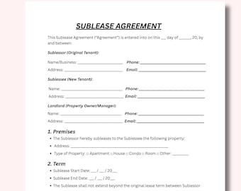 Canva Editable Sublease Agreement Template, US Letter (Digital Download)