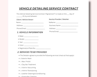 Vehicle Detailing Contract Template, Editable Auto Detailing Agreement (Canva)