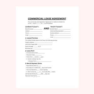 Commercial Lease rental agreement, lease agreement, lease form, rental contract, rental form, rental lease, residential lease