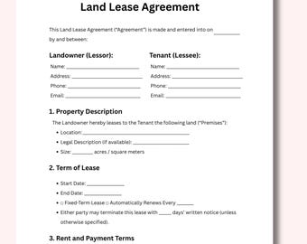 Land Lease Agreement Template: US Letter, Canva Editable