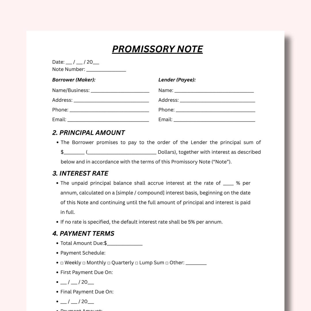Canva Editable Promissory Note Template (digital Download) - Etsy