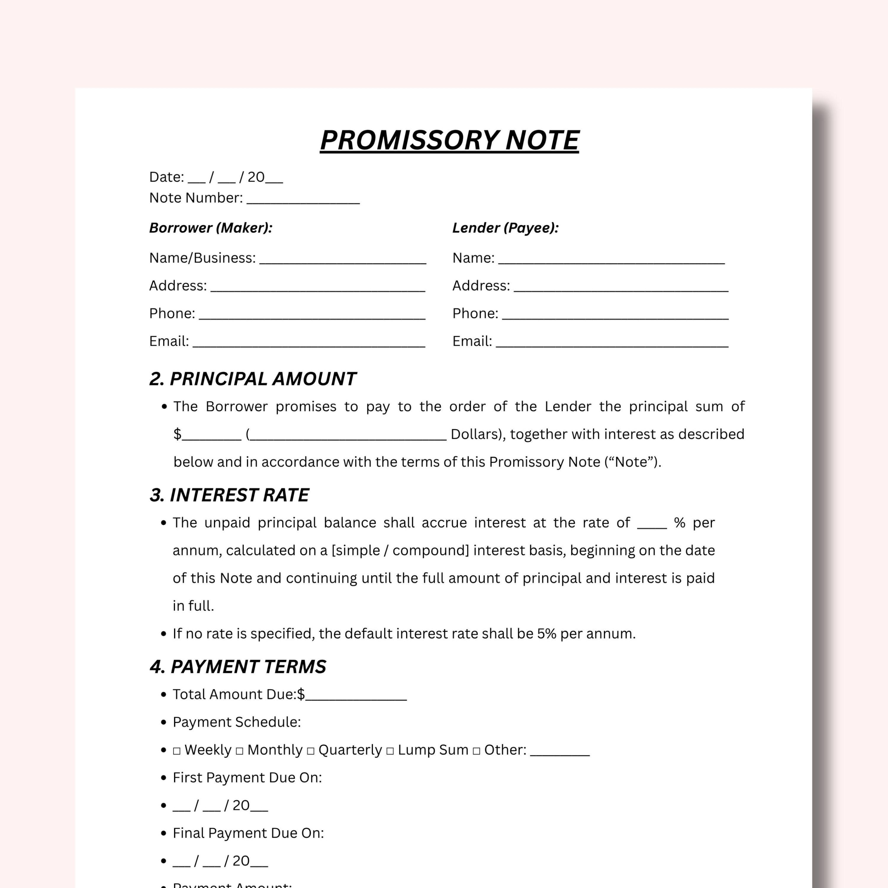 Canva Editable Promissory Note Template (digital Download) - Etsy