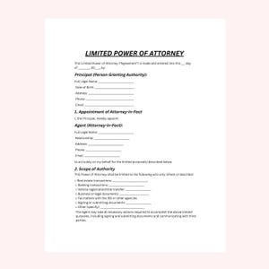 power of attorney, attorney form, printable template, attorney templates, attorney template, limited power, agreement,