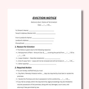 Eviction Notice Template, Notice to Vacate, Tenant Notice, Notice by Tenant, Notice by Landlord, Vacate Premises, Notice Vacate Form