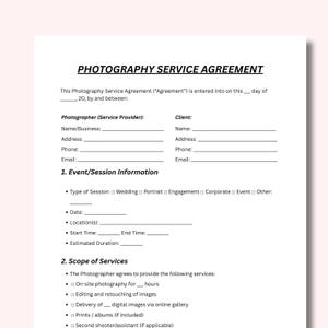 Photography Service Contract Template , Photography Invoice, Contract bundle, photography template, Canva Template, Photography Forms,