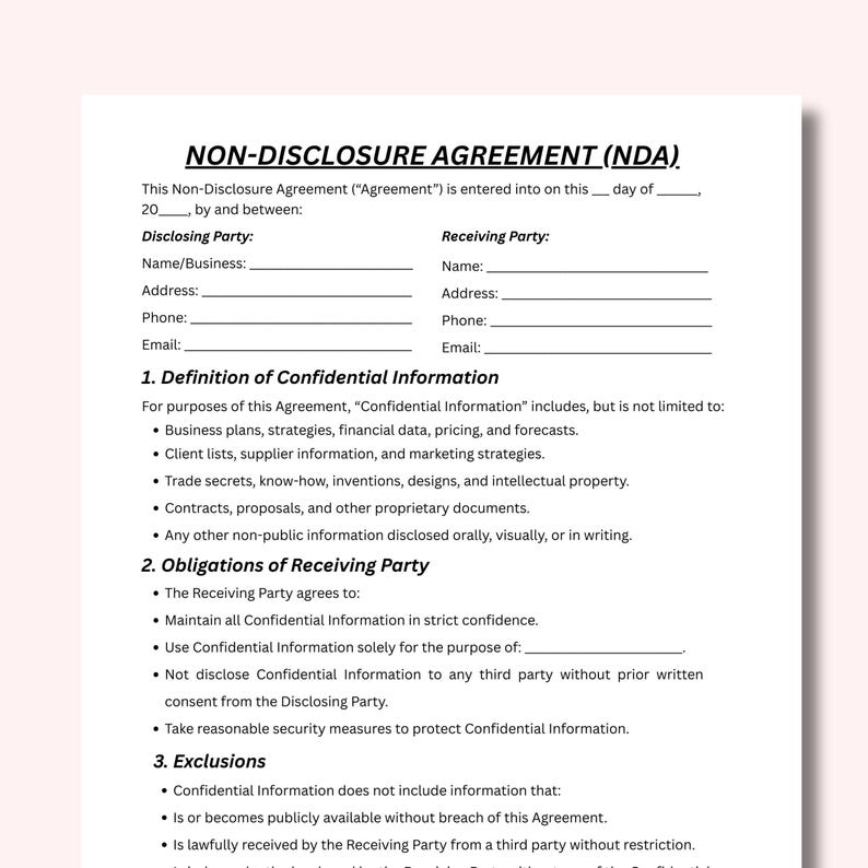 Nda Form Financial Non-disclosure Agreement NDA Template, Canva Editable (digital Download ...