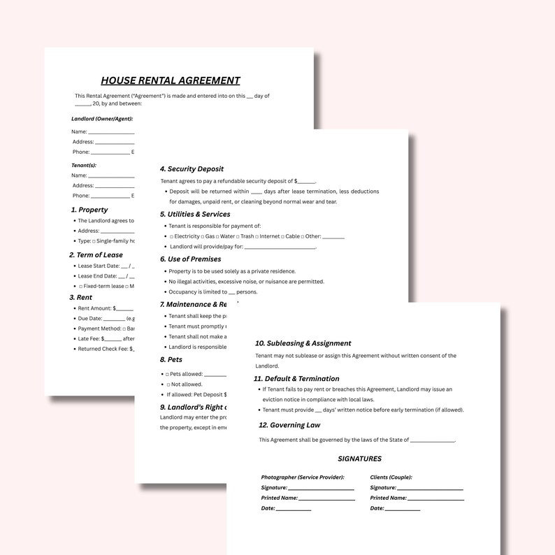 House Rental Agreement Template Canva Editable, Digital Download - Etsy