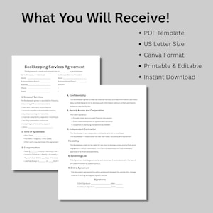 Bookkeeping Contract, Accountant Contract, Bookkeeper, Bookkeeper Contract, Accountant Agreement, Contract Template, Bookkeeper Agreement