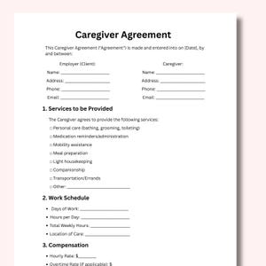 Caregiver Agreement Template: Editable Canva Contract (US Letter Size)