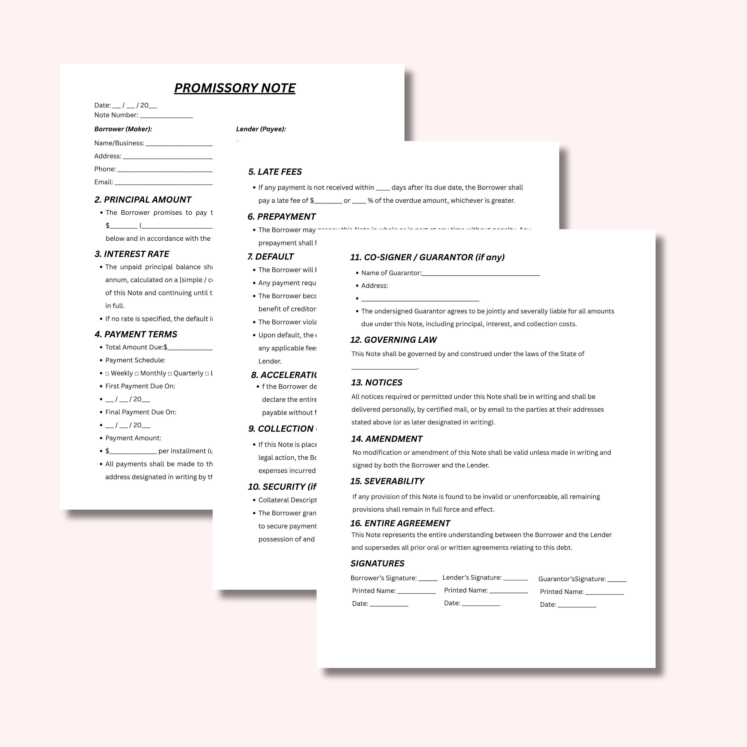 Canva Editable Promissory Note Template (digital Download) - Etsy