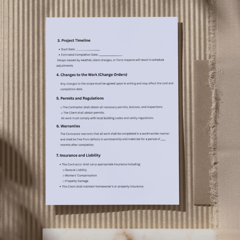 Construction Contract Template: US Letter, Canva Editable (digital ...