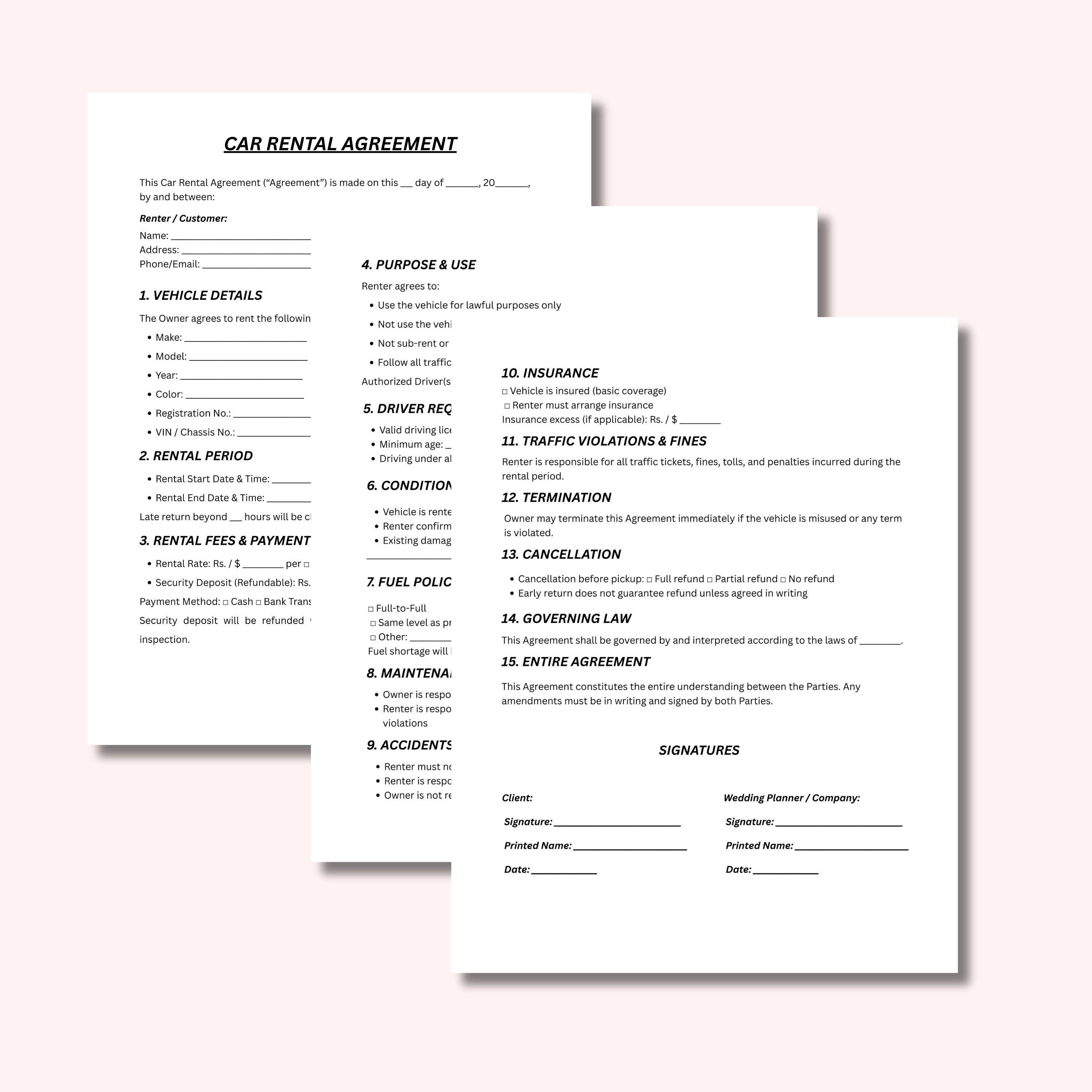 Car Rental Agreement Template US Letter Size Canva Editable, Auto ...