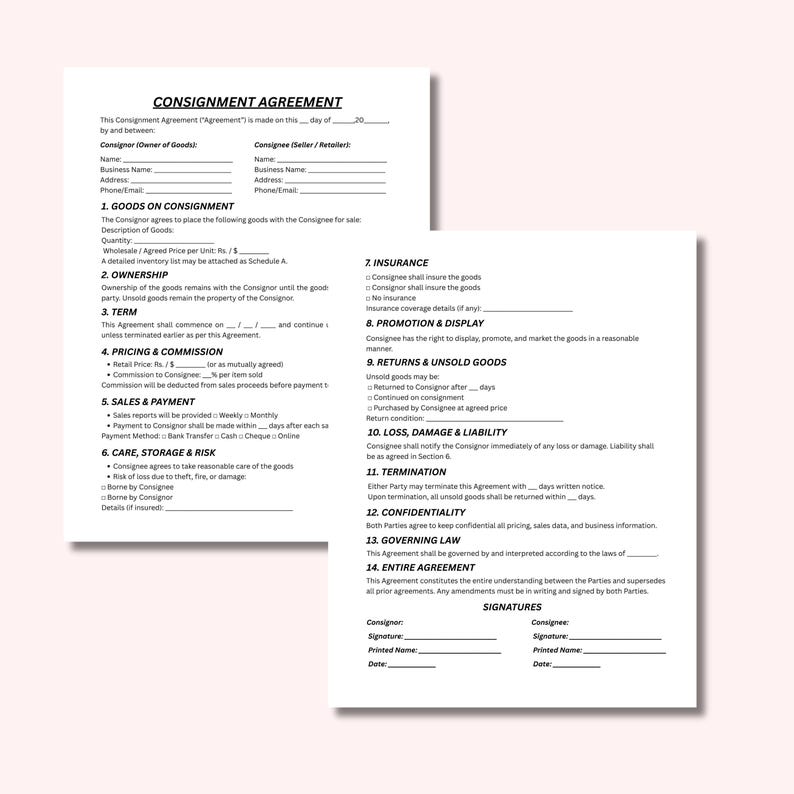 Consignment Agreement Template USA Letter Size Canva Editable ...