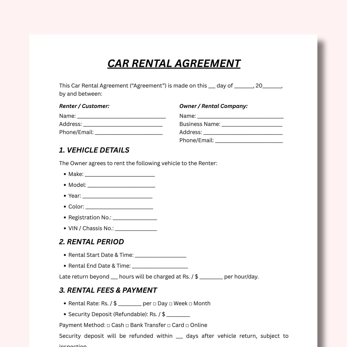 Car Rental Agreement Template US Letter Size Canva Editable, Auto ...