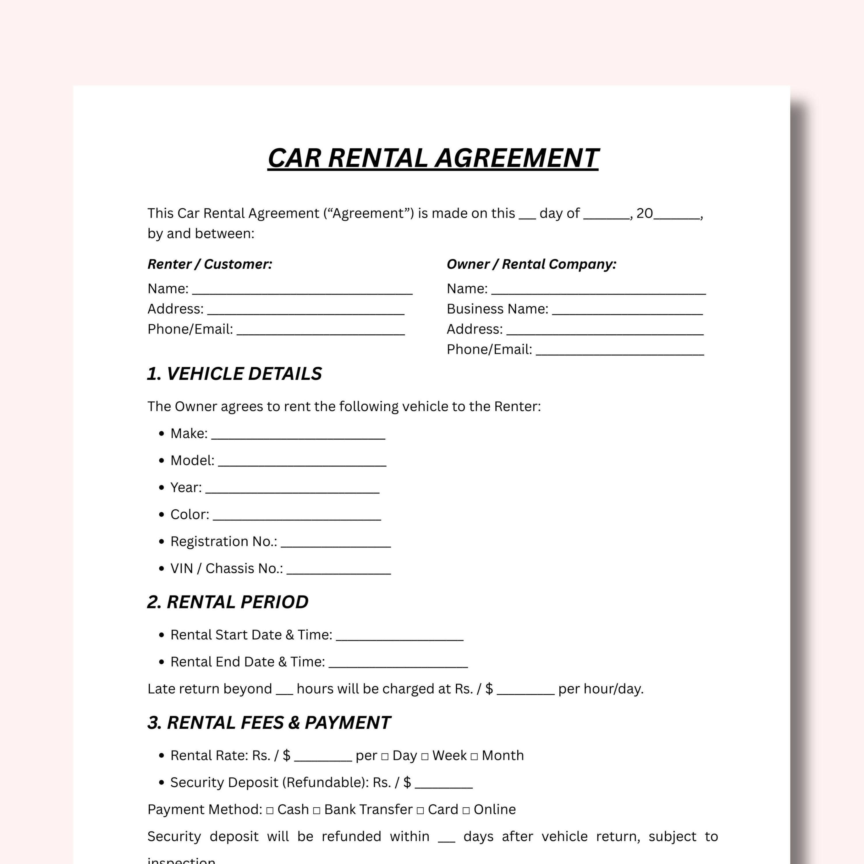 Car Rental Agreement Template US Letter Size Canva Editable, Auto ...