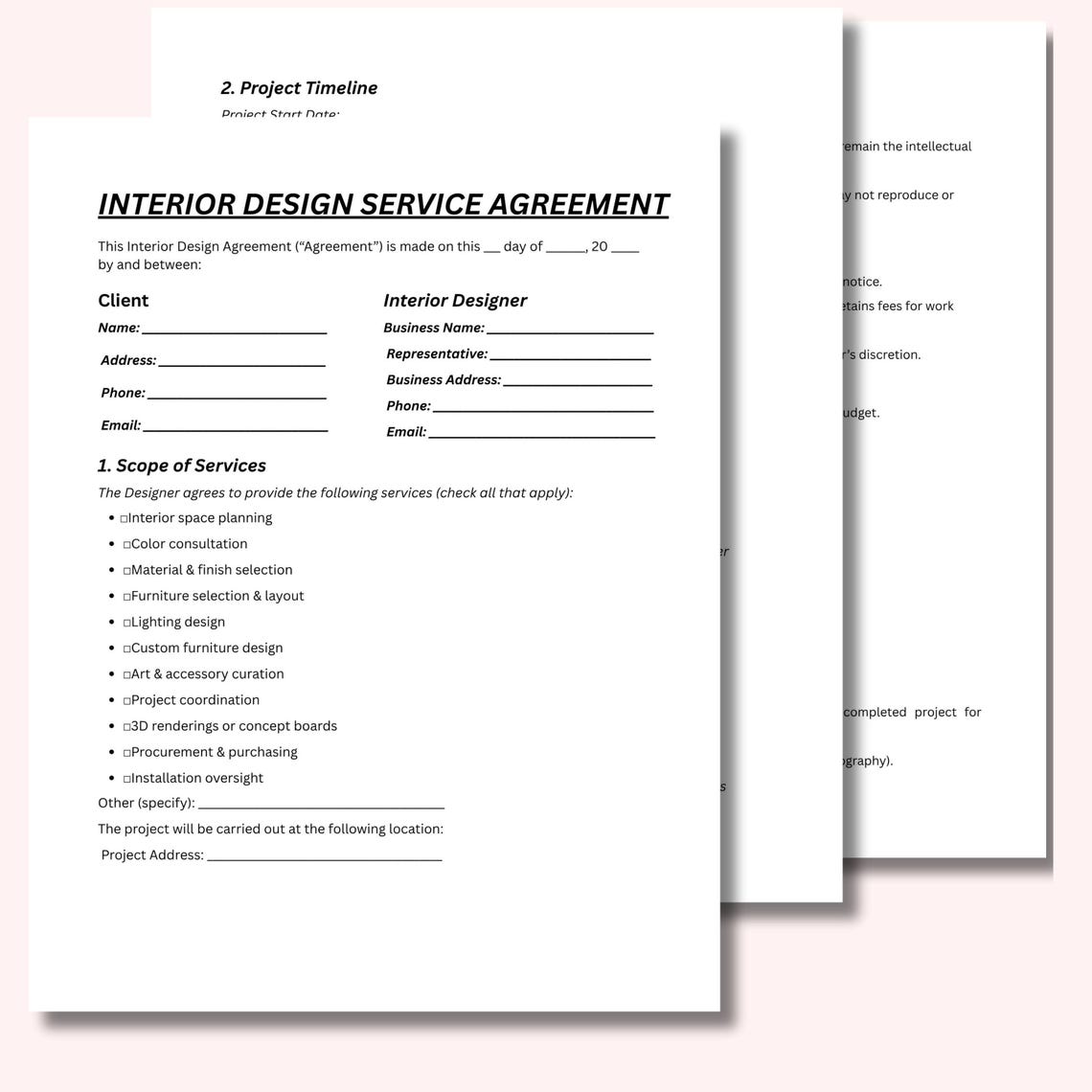 Interior Design Contract Template Canva Editable: US Letter - Etsy